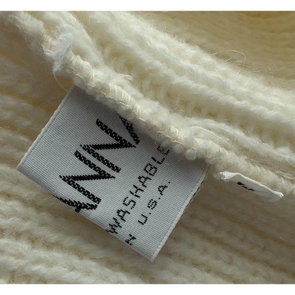 Vintage 70s Sweater Cream Chunky Knit Cowl Neck Pockets Misses Size M - Picture 7 of 7